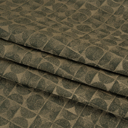Circles and Slices Recycled Polyester and Cotton Drapery Jacquard - Olive - British Imported Folded