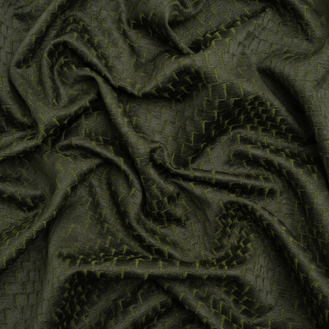 Stairstep Zig Zags Recycled Polyester and Cotton Drapery Jacquard - Emerald - British Imported