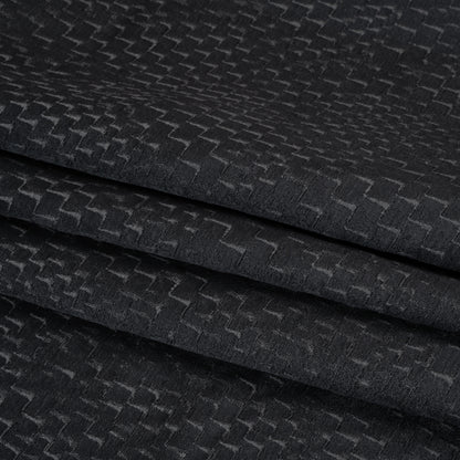 Stairstep Zig Zags Recycled Polyester and Cotton Drapery Jacquard - Ink - British Imported Folded