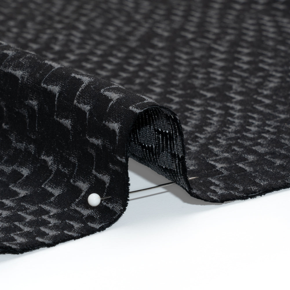 Stairstep Zig Zags Recycled Polyester and Cotton Drapery Jacquard - Ink - British Imported Detail