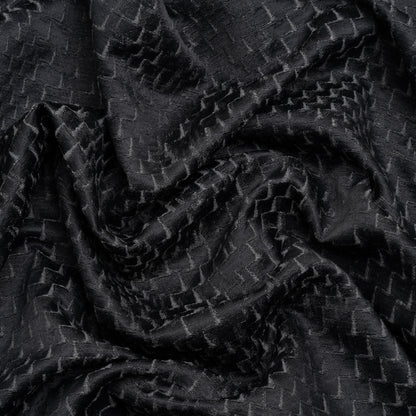 Stairstep Zig Zags Recycled Polyester and Cotton Drapery Jacquard - Ink - British Imported