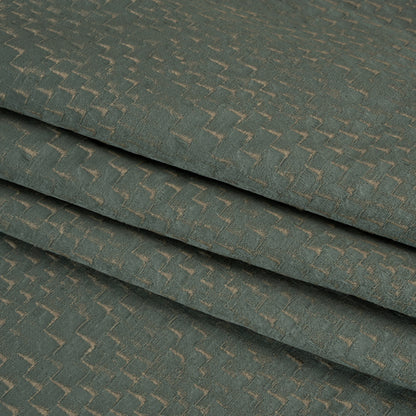 Stairstep Zig Zags Recycled Polyester and Cotton Drapery Jacquard - Ocean - British Imported Folded