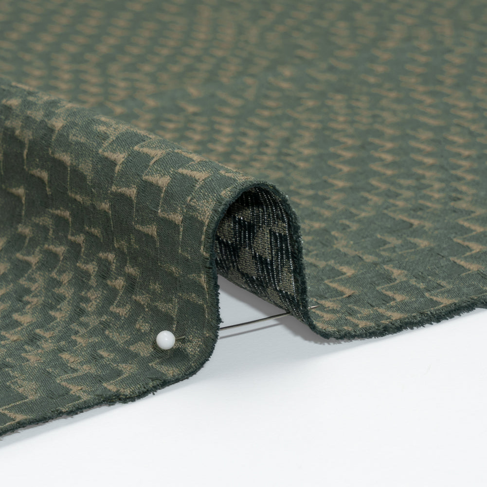 Stairstep Zig Zags Recycled Polyester and Cotton Drapery Jacquard - Ocean - British Imported Detail