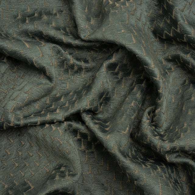 Stairstep Zig Zags Recycled Polyester and Cotton Drapery Jacquard - Ocean - British Imported