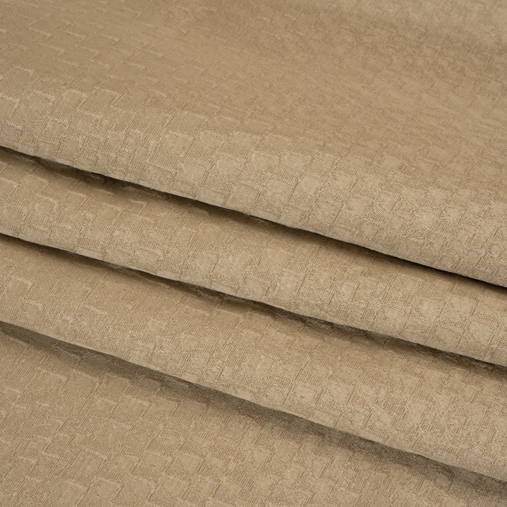 Stairstep Zig Zags Recycled Polyester and Cotton Drapery Jacquard - Putty - British Imported Folded