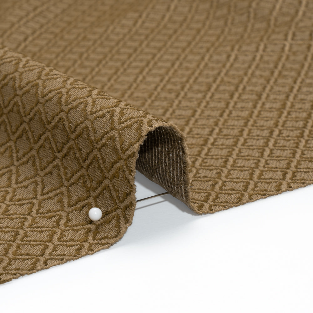 Diamond Tiles Recycled Polyester and Cotton Drapery Jacquard - Brass - British Imported Detail