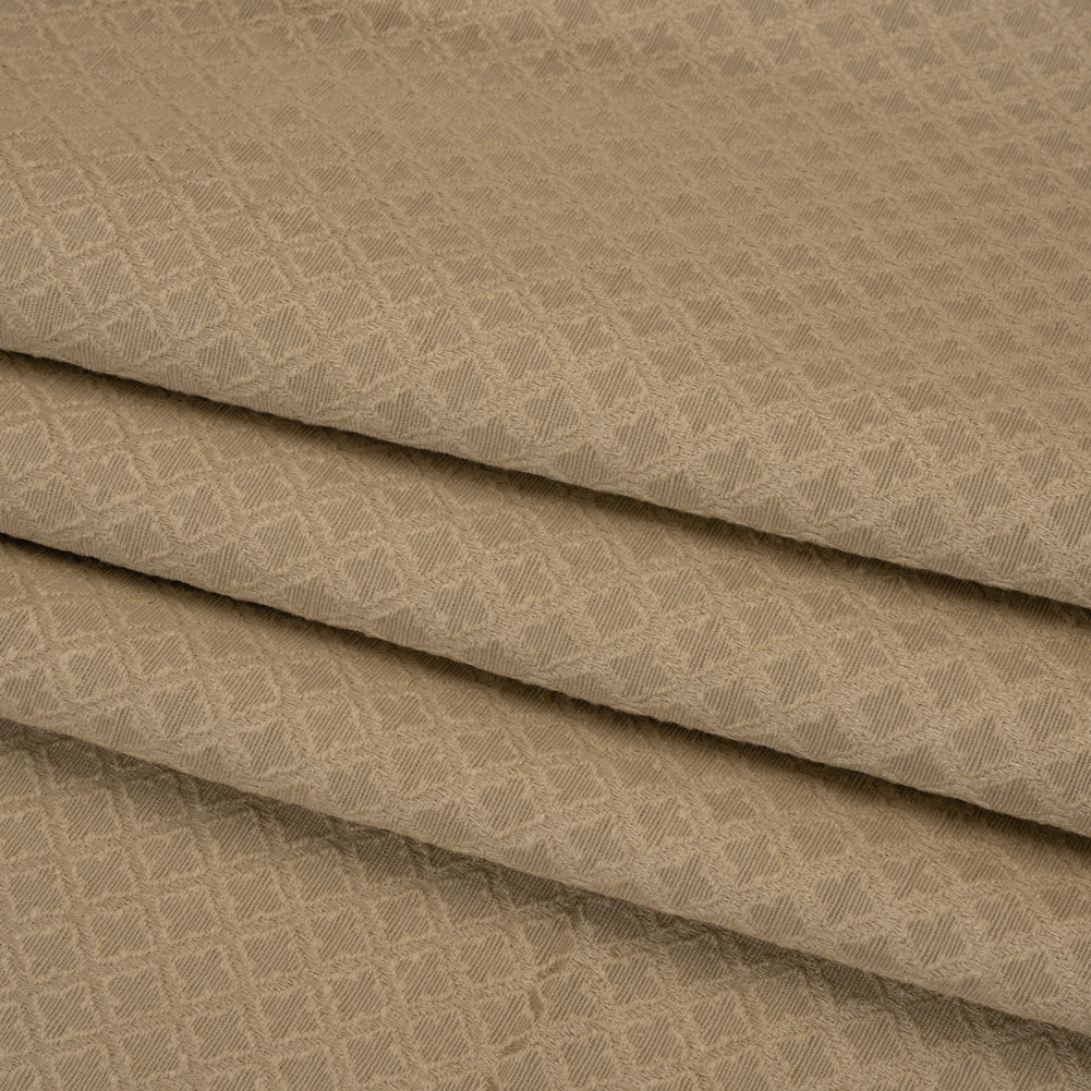 Diamond Tiles Recycled Polyester and Cotton Drapery Jacquard - Putty - British Imported Folded