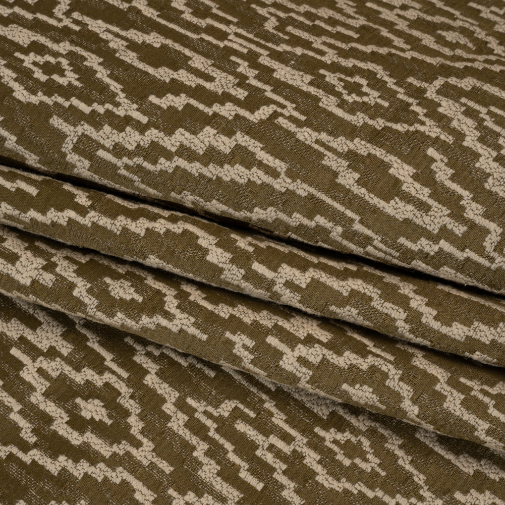 Geometric Recycled Polyester and Cotton Drapery Jacquard - Brass - British Imported Folded