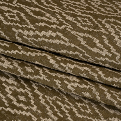 Geometric Recycled Polyester and Cotton Drapery Jacquard - Brass - British Imported Folded