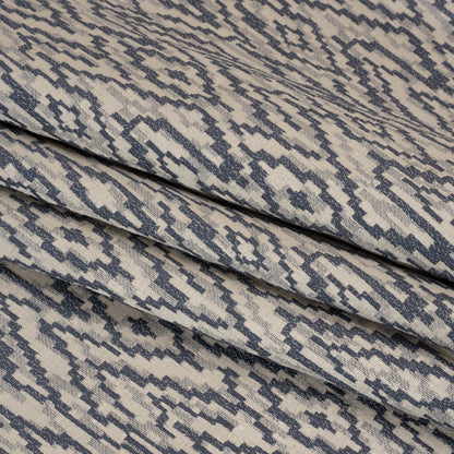 Geometric Recycled Polyester and Cotton Drapery Jacquard - Denim - British Imported Folded