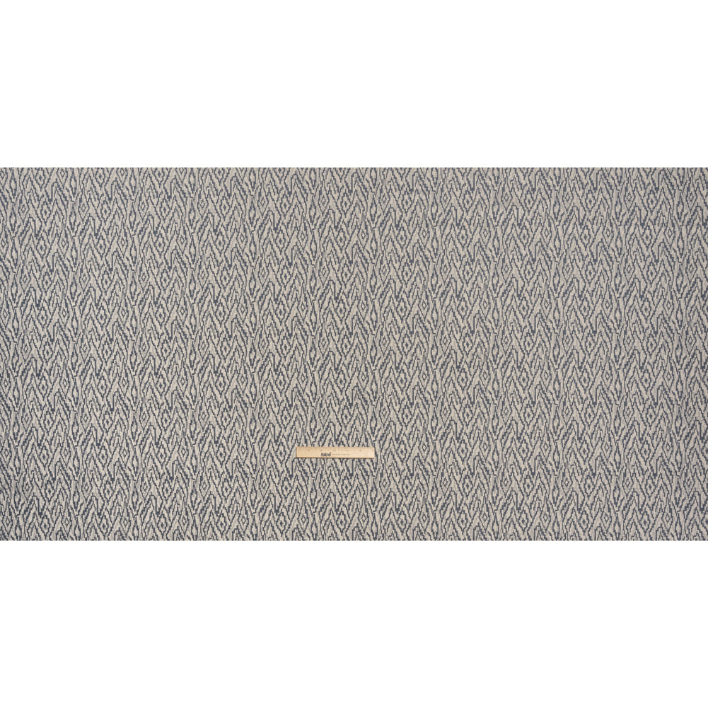 Geometric Recycled Polyester and Cotton Drapery Jacquard - Denim - British Imported Full