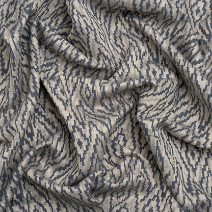 Geometric Recycled Polyester and Cotton Drapery Jacquard - Denim - British Imported
