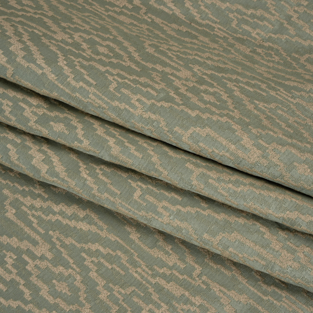 Geometric Recycled Polyester and Cotton Drapery Jacquard - Eucalyptus - British Imported Folded