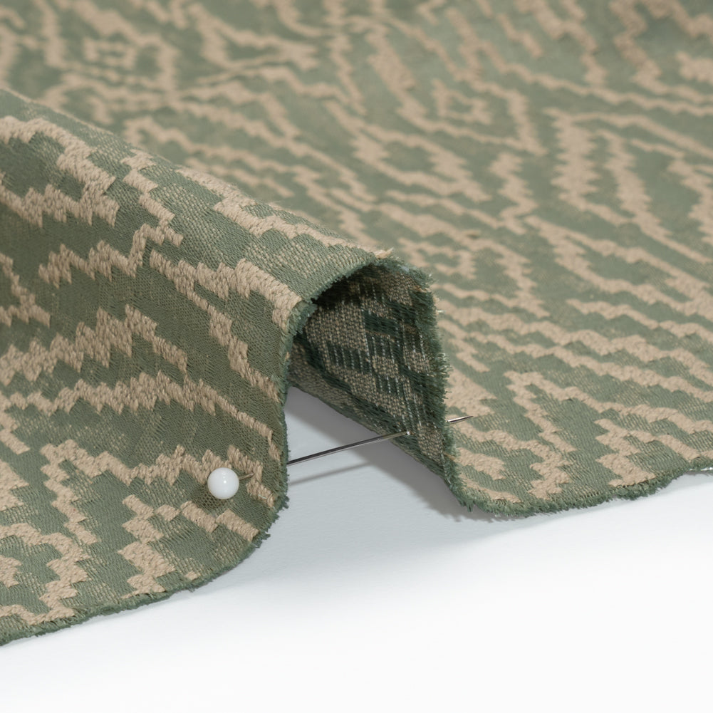 Geometric Recycled Polyester and Cotton Drapery Jacquard - Eucalyptus - British Imported Detail