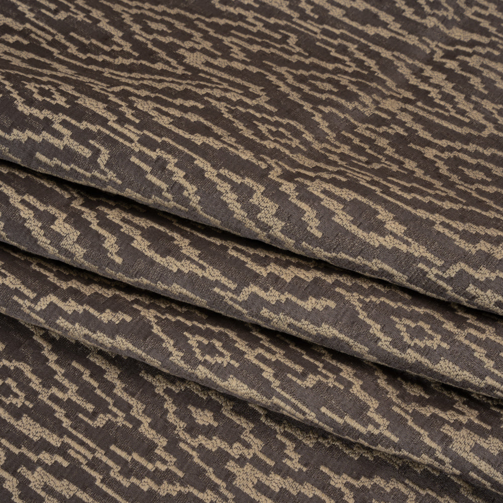 Geometric Recycled Polyester and Cotton Drapery Jacquard - Flint - British Imported Folded