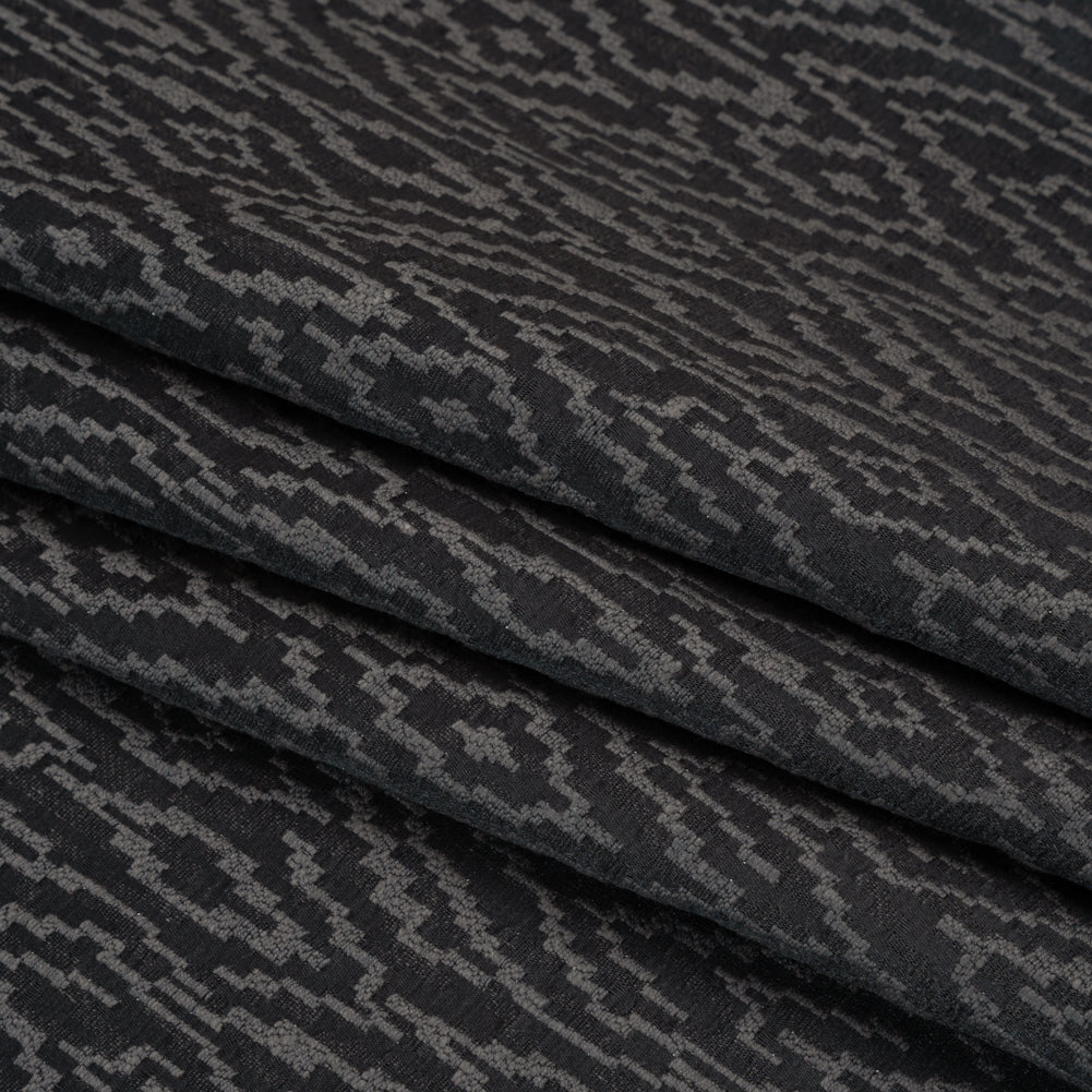 Geometric Recycled Polyester and Cotton Drapery Jacquard - Ink - British Imported Folded