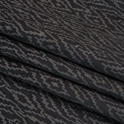 Geometric Recycled Polyester and Cotton Drapery Jacquard - Ink - British Imported Folded