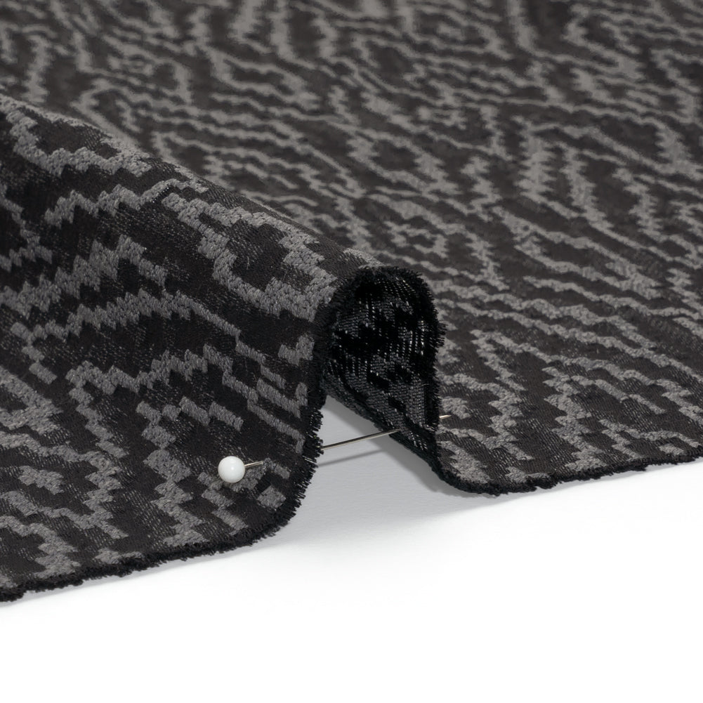 Geometric Recycled Polyester and Cotton Drapery Jacquard - Ink - British Imported Detail