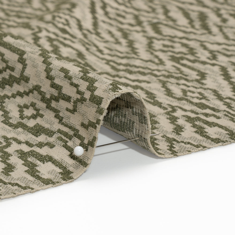 Geometric Recycled Polyester and Cotton Drapery Jacquard - Spruce - British Imported Detail