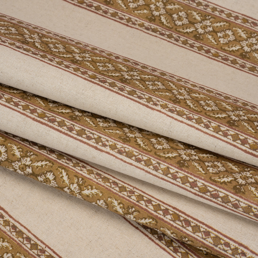 Brushed Cotton and Linen Canvas - Cider Flowers and Diamonds Stripes - British Imported Folded