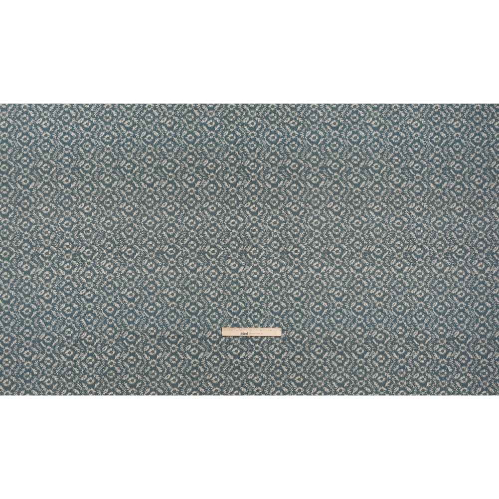 Brushed Cotton and Linen Canvas - Indigo Flowers and Leaves - Flowers and Leaves British Imported Full