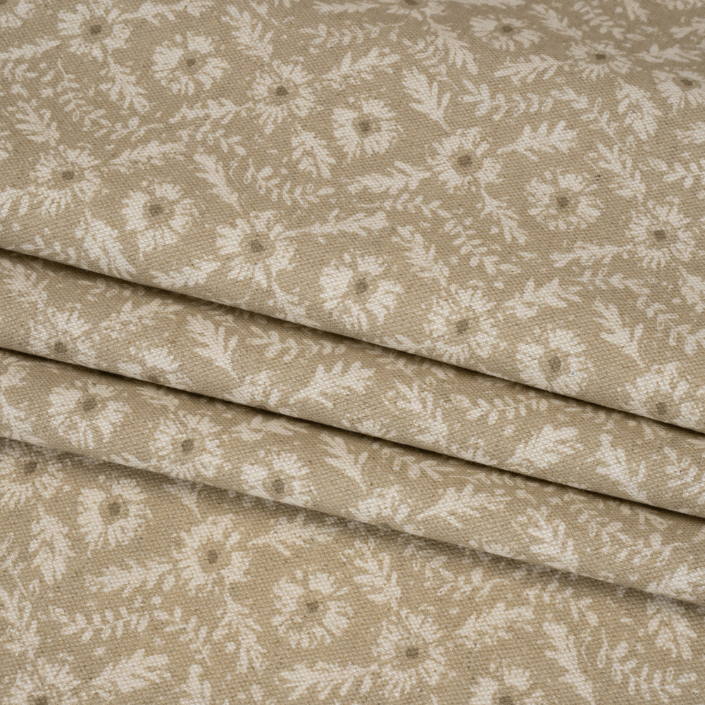 Brushed Cotton and Linen Canvas - Sand Flowers and Leaves - Flowers and Leaves British Imported Folded