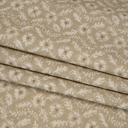 Brushed Cotton and Linen Canvas - Sand Flowers and Leaves - Flowers and Leaves British Imported Folded