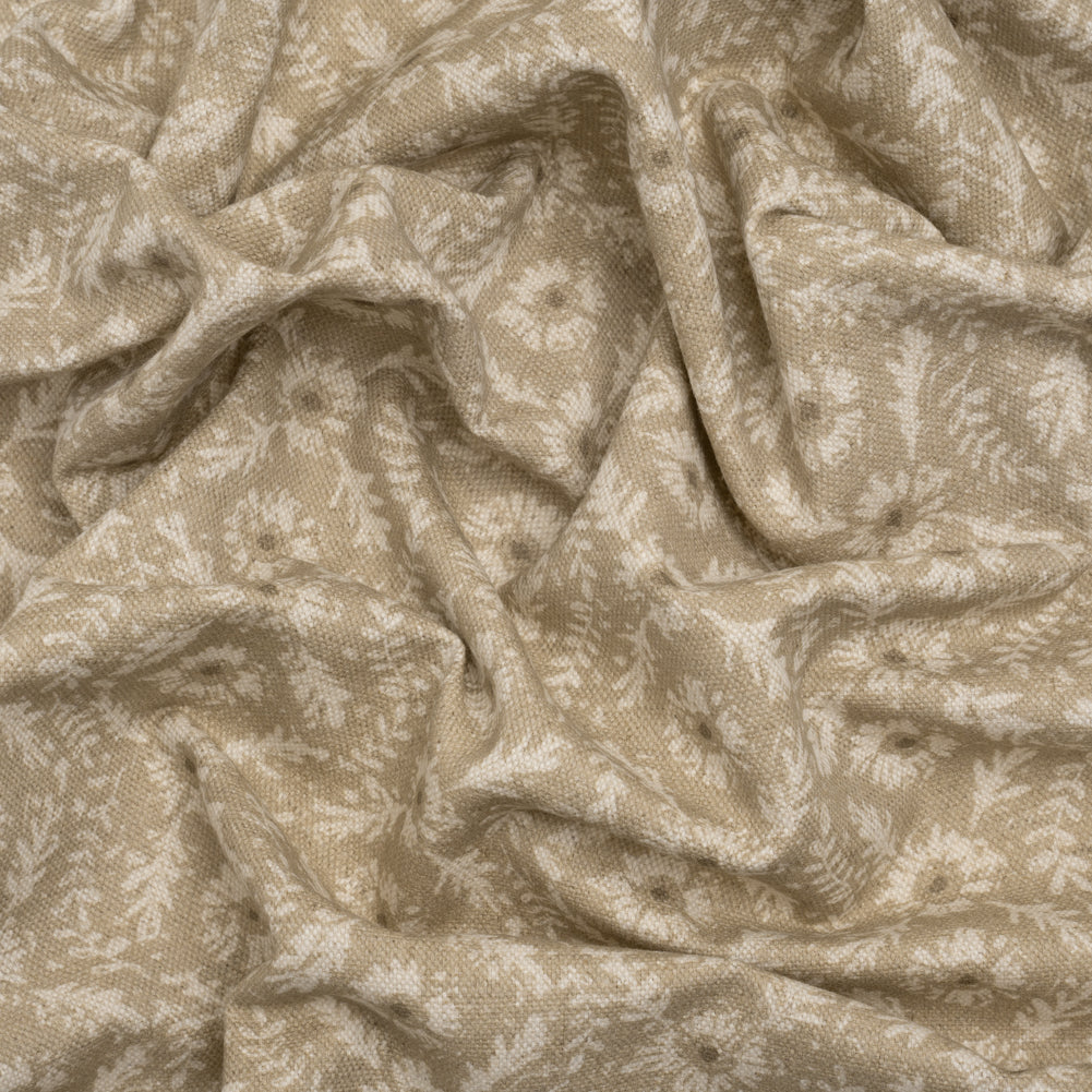 Brushed Cotton and Linen Canvas - Sand Flowers and Leaves - Flowers and Leaves British Imported