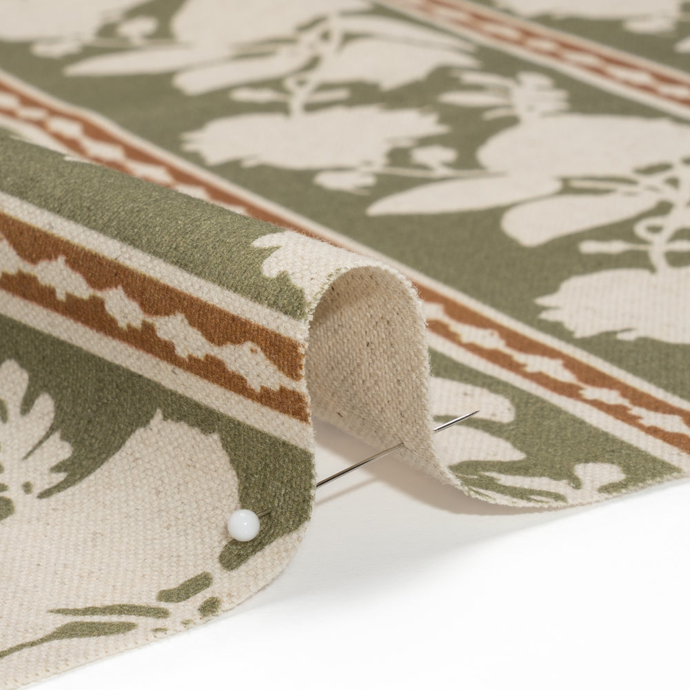 Brushed Cotton and Linen Canvas - Oregano Floral Silhouette Stripes - British Imported Detail