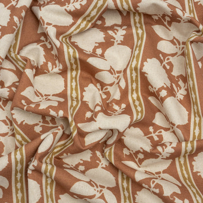 Brushed Cotton and Linen Canvas - Sienna Floral Silhouette Stripes - British Imported