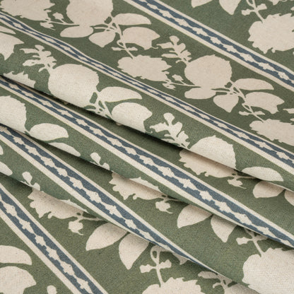 Brushed Cotton and Linen Canvas - Thyme Floral Silhouette Stripes - British Imported Folded