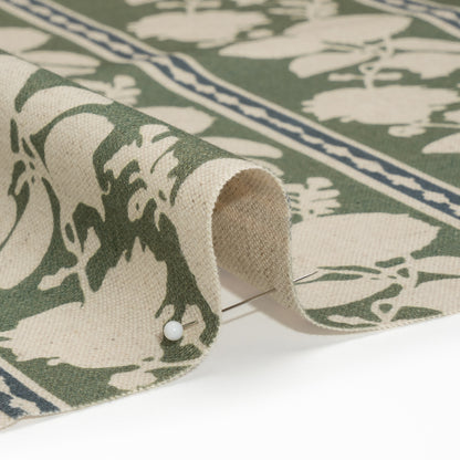 Brushed Cotton and Linen Canvas - Thyme Floral Silhouette Stripes - British Imported Detail
