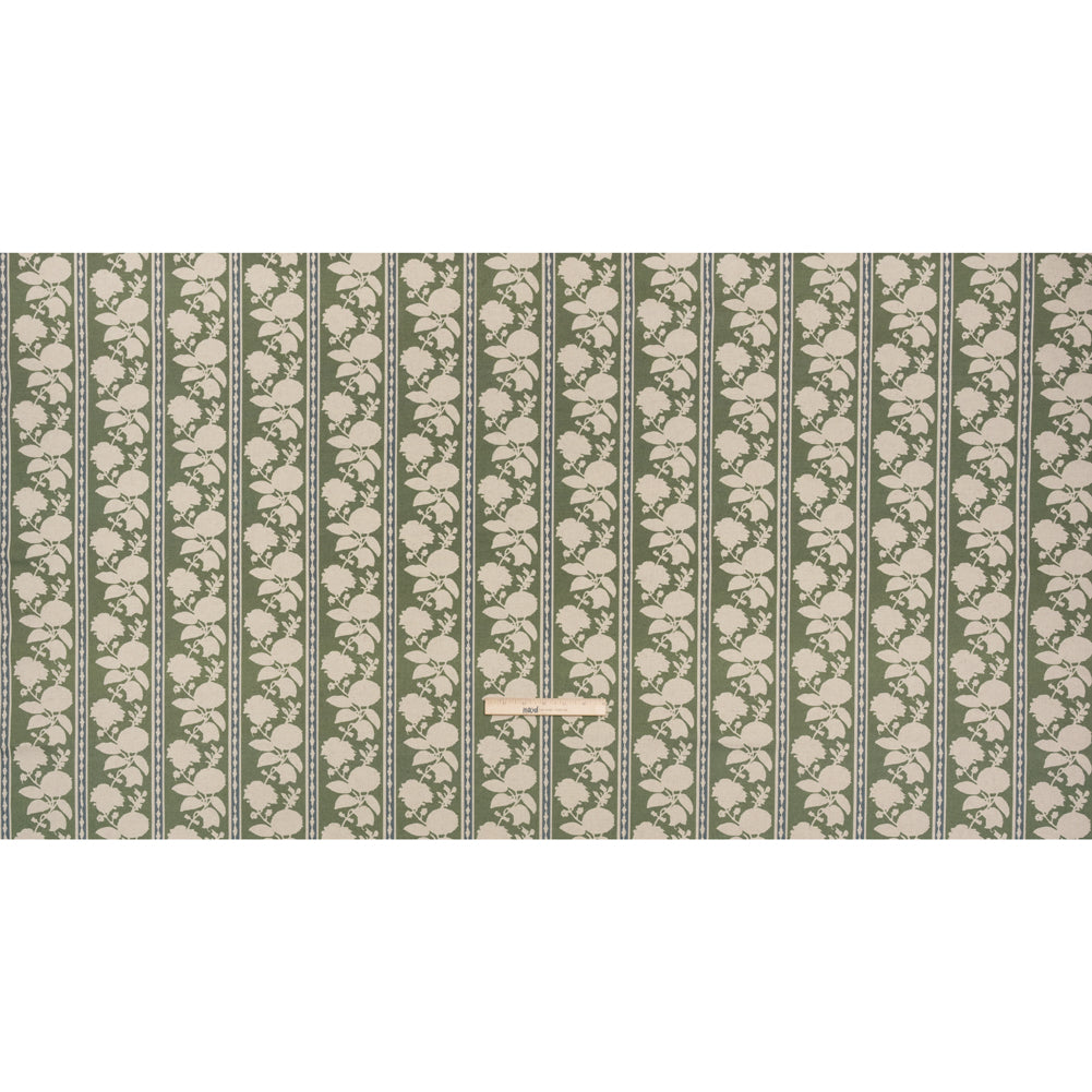 Brushed Cotton and Linen Canvas - Thyme Floral Silhouette Stripes - British Imported Full