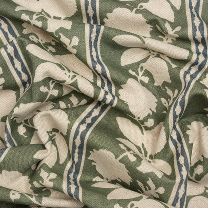 Brushed Cotton and Linen Canvas - Thyme Floral Silhouette Stripes - British Imported