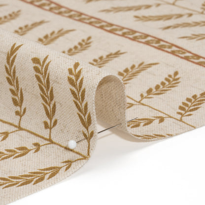 Brushed Cotton and Linen Canvas - Sienna Fern Leaves and Flower Stripes - British Imported Detail