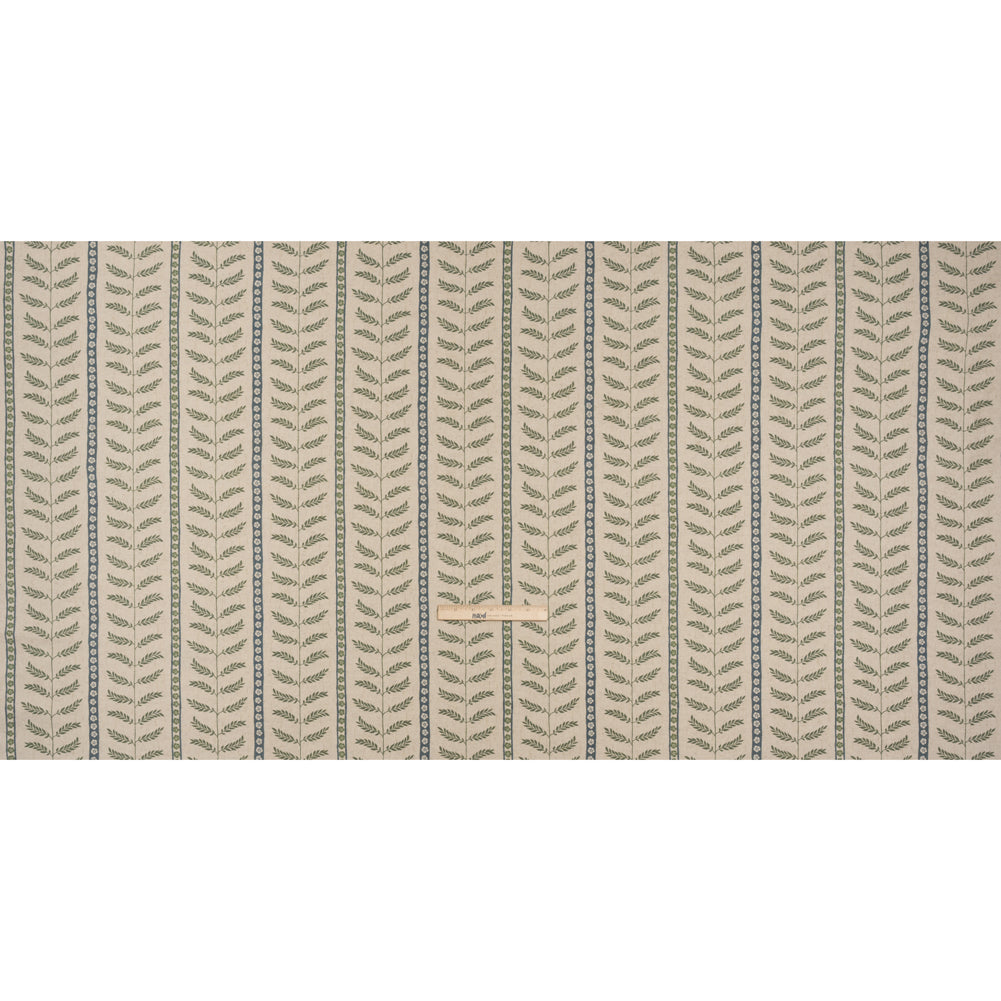 Brushed Cotton and Linen Canvas - Thyme Fern Leaves and Flower Stripes - British Imported Full