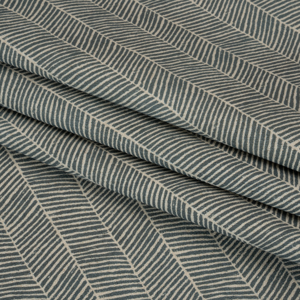 Brushed Cotton and Linen Canvas - Indigo Painterly Herringbone - British Imported Folded