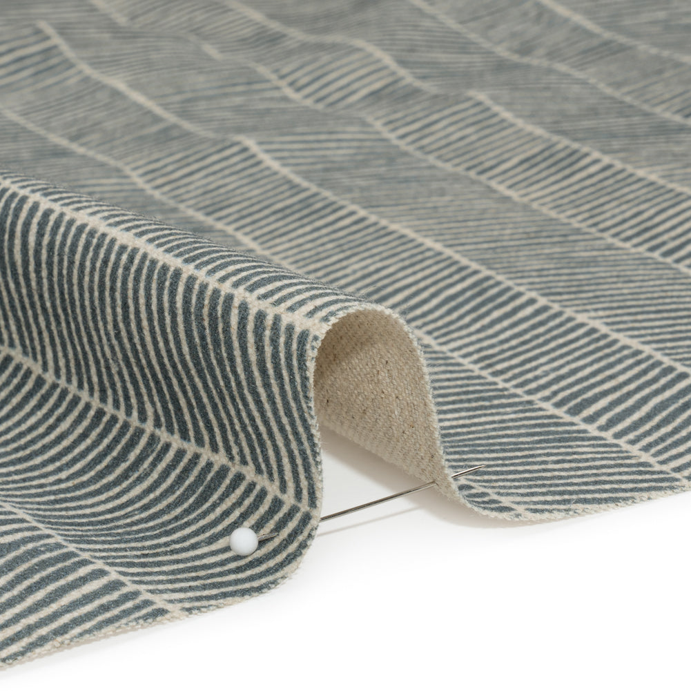 Brushed Cotton and Linen Canvas - Indigo Painterly Herringbone - British Imported Detail