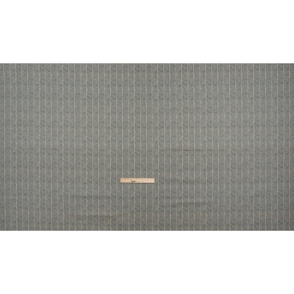 Brushed Cotton and Linen Canvas - Indigo Painterly Herringbone - British Imported Full