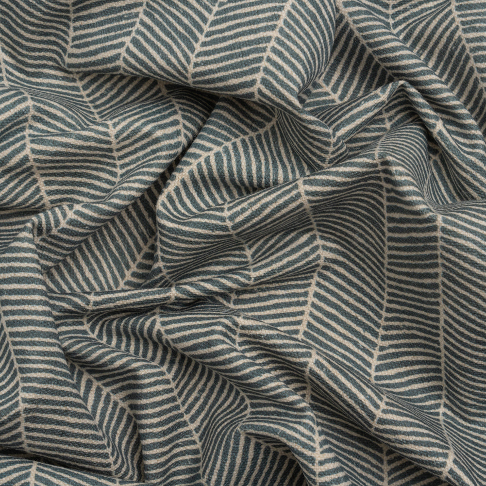 Brushed Cotton and Linen Canvas - Indigo Painterly Herringbone - British Imported