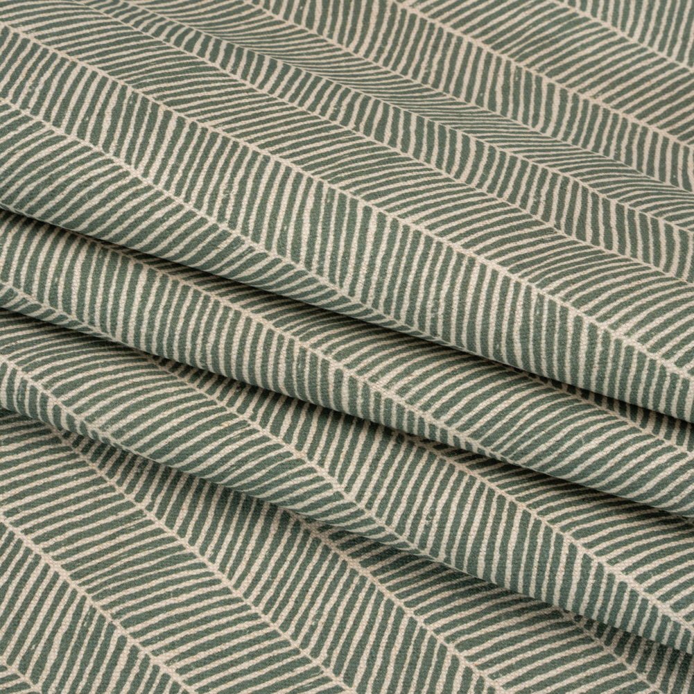 Brushed Cotton and Linen Canvas - Thyme Painterly Herringbone - British Imported Folded