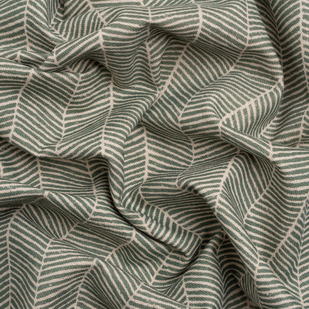 Brushed Cotton and Linen Canvas - Thyme Painterly Herringbone - British Imported