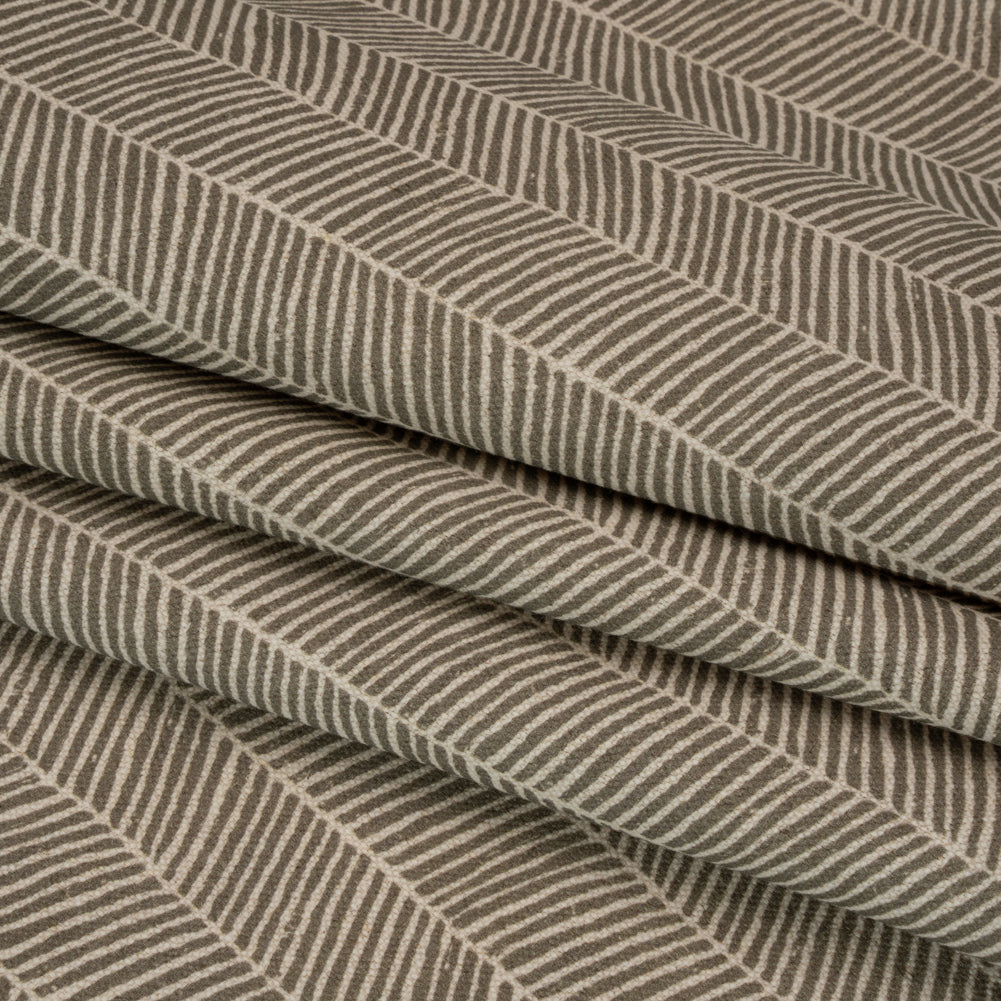 Brushed Cotton and Linen Canvas - Truffle Painterly Herringbone - British Imported Folded