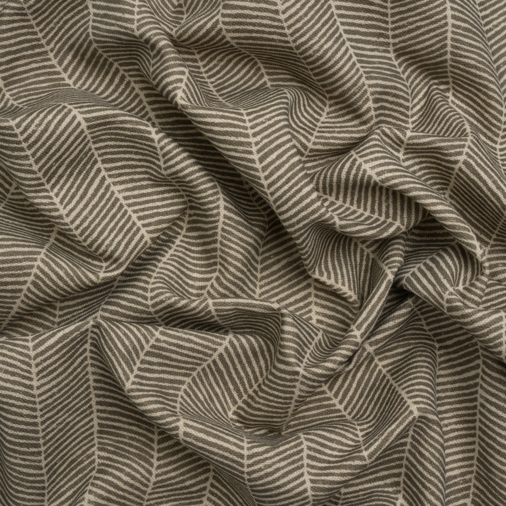 Brushed Cotton and Linen Canvas - Truffle Painterly Herringbone - British Imported
