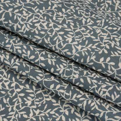 Brushed Cotton and Linen Canvas - Indigo Little Vines - British Imported Folded