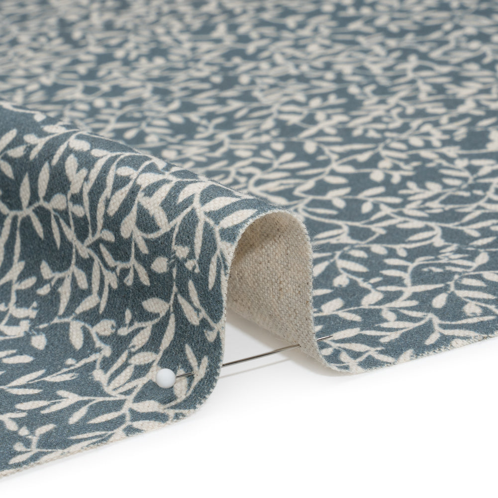 Brushed Cotton and Linen Canvas - Indigo Little Vines - British Imported Detail