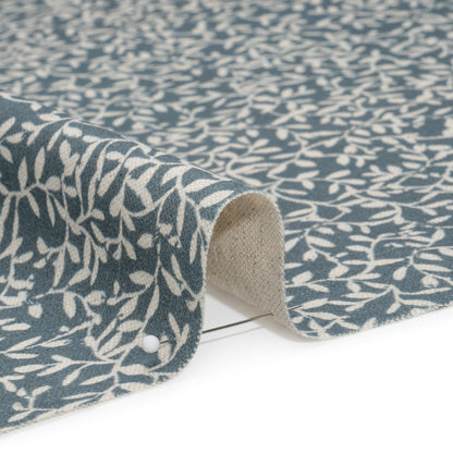 Brushed Cotton and Linen Canvas - Indigo Little Vines - British Imported Detail
