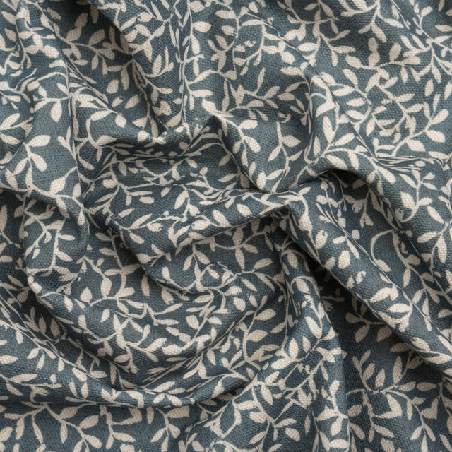 Brushed Cotton and Linen Canvas - Indigo Little Vines - British Imported