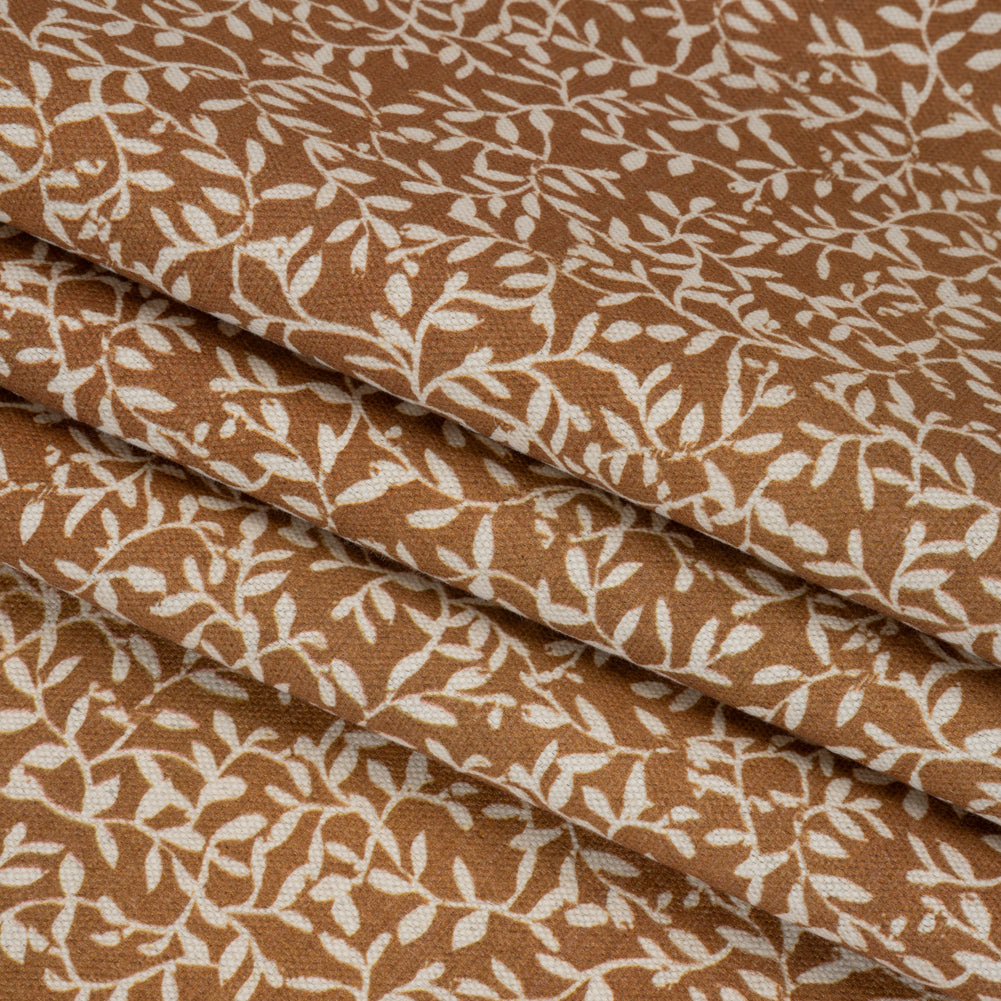Brushed Cotton and Linen Canvas - Spice Little Vines - British Imported Folded