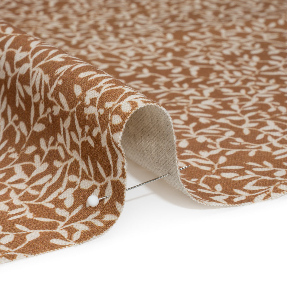 Brushed Cotton and Linen Canvas - Spice Little Vines - British Imported Detail